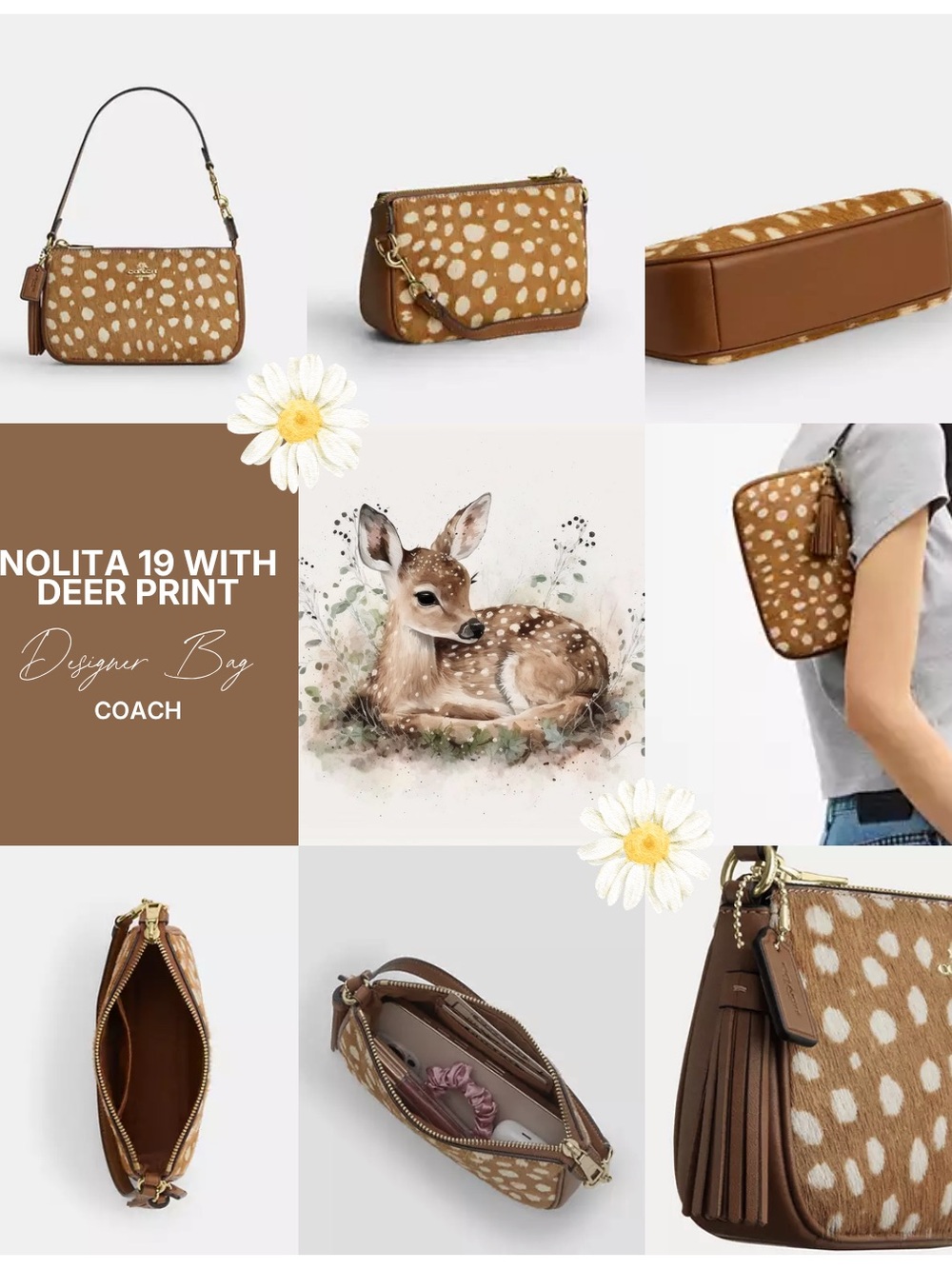 Coach Nolita 19 Deer Print Crossbody Bag - Brown & White